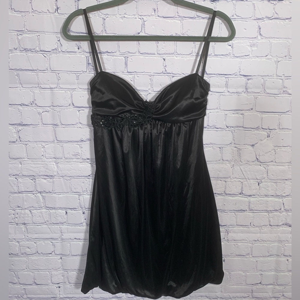 Deb Womens Y2K Slip Dress Babydoll Beaded Black Size M Fairy Grunge Whimsigoth